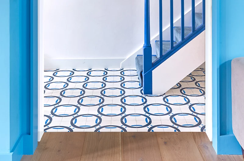 White and blue modern cement tiles